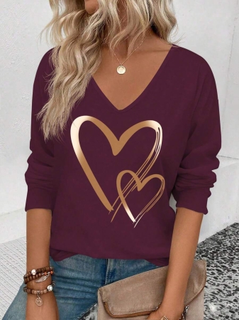 INAWLY Women's V-Neck Flare Sleeve Gradient Heart Print Casual Long Sleeve T-Shirt, Versatile Best Seller Fall Cloth For Women - Image 130