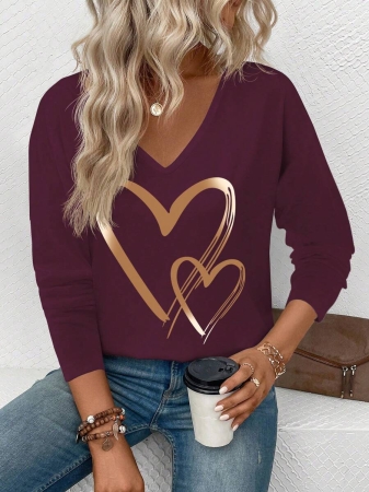 INAWLY Women's V-Neck Flare Sleeve Gradient Heart Print Casual Long Sleeve T-Shirt, Versatile Best Seller Fall Cloth For Women - Image 132