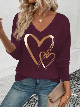 INAWLY Women's V-Neck Flare Sleeve Gradient Heart Print Casual Long Sleeve T-Shirt, Versatile Best Seller Fall Cloth For Women - Image 133
