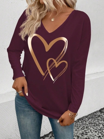 INAWLY Women's V-Neck Flare Sleeve Gradient Heart Print Casual Long Sleeve T-Shirt, Versatile Best Seller Fall Cloth For Women - Image 134