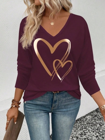 INAWLY Women's V-Neck Flare Sleeve Gradient Heart Print Casual Long Sleeve T-Shirt, Versatile Best Seller Fall Cloth For Women - Image 135
