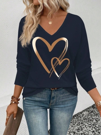 INAWLY Women's V-Neck Flare Sleeve Gradient Heart Print Casual Long Sleeve T-Shirt, Versatile Best Seller Fall Cloth For Women - Image 138