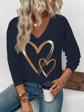 INAWLY Women's V-Neck Flare Sleeve Gradient Heart Print Casual Long Sleeve T-Shirt, Versatile Best Seller Fall Cloth For Women - Image 140