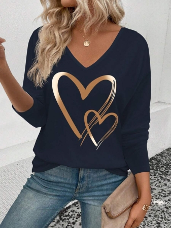 INAWLY Women's V-Neck Flare Sleeve Gradient Heart Print Casual Long Sleeve T-Shirt, Versatile Best Seller Fall Cloth For Women - Image 141