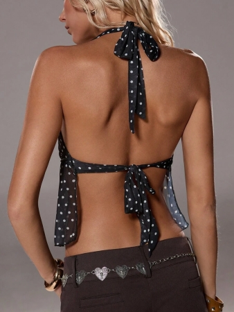 TRNVIE Women's Elegant Polka Dot V-Neck Halter Neck Camisole, Spring/Summer - Image 3