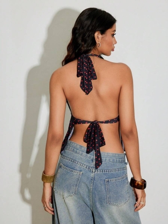 TRNVIE Women's Elegant Polka Dot V-Neck Halter Neck Camisole, Spring/Summer - Image 10