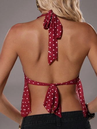 TRNVIE Women's Elegant Polka Dot V-Neck Halter Neck Camisole, Spring/Summer - Image 17