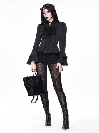 ROMWE Goth Gothic Palace Style Flocked Sheer Leggings - Image 7