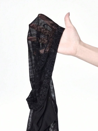ROMWE Goth Gothic Palace Style Flocked Sheer Leggings - Image 8
