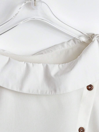 GlowEve Elegant Commuting Casual Fashionable Chic White Blouse For Women, Stand Collar Versatile Top With Unique Design - Image 4