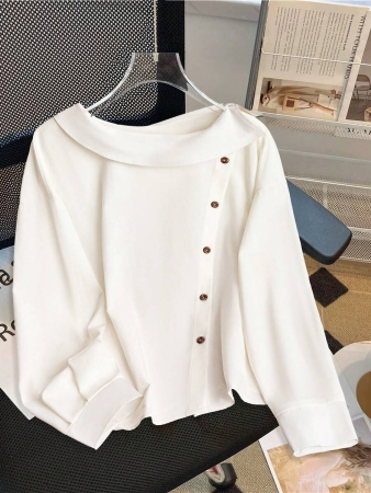 GlowEve Elegant Commuting Casual Fashionable Chic White Blouse For Women, Stand Collar Versatile Top With Unique Design - Image 6