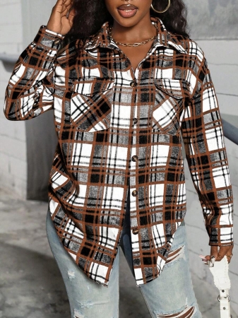 Women's Plaid Shirt Jacket, Lightweight Outer Shirt, Y2K Back To School Celebration Casual Commute Checkered Button-Front Shirt, Casual Long Sleeve Turndown Collar Versatile Shirt, Suitable For Daily Casual, Outdoor, Vacation Wear, All Season - Image 10