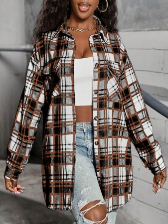 Women's Plaid Shirt Jacket, Lightweight Outer Shirt, Y2K Back To School Celebration Casual Commute Checkered Button-Front Shirt, Casual Long Sleeve Turndown Collar Versatile Shirt, Suitable For Daily Casual, Outdoor, Vacation Wear, All Season - Image 11