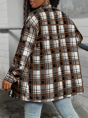 Women's Plaid Shirt Jacket, Lightweight Outer Shirt, Y2K Back To School Celebration Casual Commute Checkered Button-Front Shirt, Casual Long Sleeve Turndown Collar Versatile Shirt, Suitable For Daily Casual, Outdoor, Vacation Wear, All Season - Image 13
