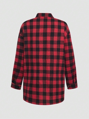 Women's Plaid Shirt Jacket, Lightweight Outer Shirt, Y2K Back To School Celebration Casual Commute Checkered Button-Front Shirt, Casual Long Sleeve Turndown Collar Versatile Shirt, Suitable For Daily Casual, Outdoor, Vacation Wear, All Season - Image 29