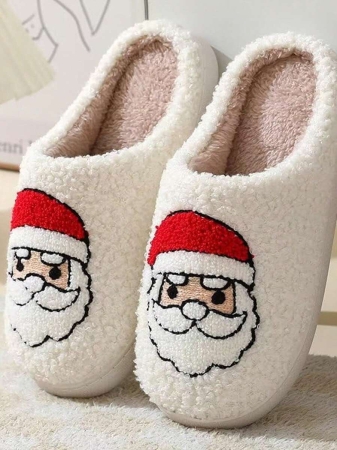 Christmas Style Pattern Fuzzy Slippers For Women And Men, Winter Warm Closed Toe Flat Floor Shoes, Cozy Soft Sole Home Slippers - Image 6