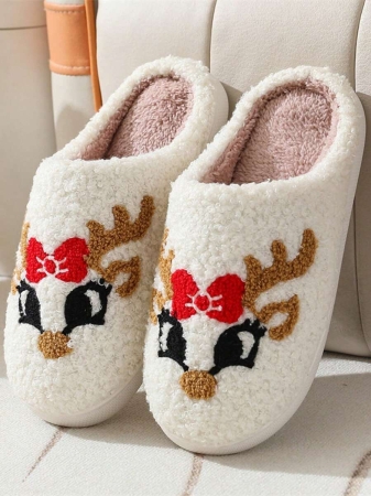 Christmas Style Pattern Fuzzy Slippers For Women And Men, Winter Warm Closed Toe Flat Floor Shoes, Cozy Soft Sole Home Slippers - Image 11