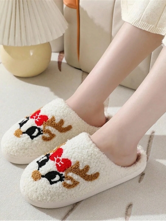 Christmas Style Pattern Fuzzy Slippers For Women And Men, Winter Warm Closed Toe Flat Floor Shoes, Cozy Soft Sole Home Slippers - Image 12