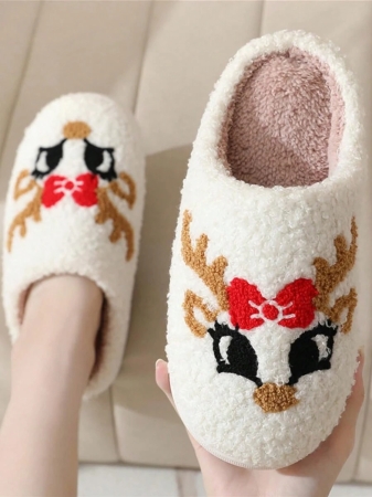 Christmas Style Pattern Fuzzy Slippers For Women And Men, Winter Warm Closed Toe Flat Floor Shoes, Cozy Soft Sole Home Slippers - Image 13