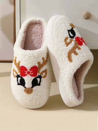 Christmas Style Pattern Fuzzy Slippers For Women And Men, Winter Warm Closed Toe Flat Floor Shoes, Cozy Soft Sole Home Slippers - Image 14