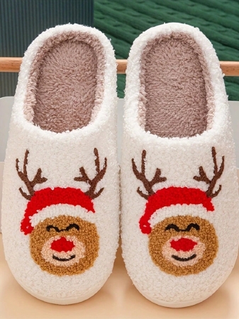 Christmas Style Pattern Fuzzy Slippers For Women And Men, Winter Warm Closed Toe Flat Floor Shoes, Cozy Soft Sole Home Slippers - Image 18