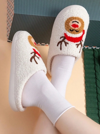 Christmas Style Pattern Fuzzy Slippers For Women And Men, Winter Warm Closed Toe Flat Floor Shoes, Cozy Soft Sole Home Slippers - Image 19
