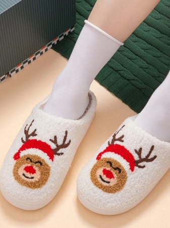 Christmas Style Pattern Fuzzy Slippers For Women And Men, Winter Warm Closed Toe Flat Floor Shoes, Cozy Soft Sole Home Slippers - Image 21