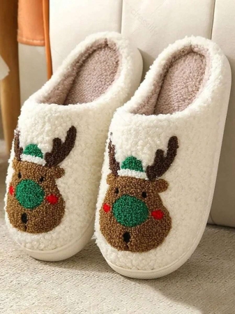 Christmas Style Pattern Fuzzy Slippers For Women And Men, Winter Warm Closed Toe Flat Floor Shoes, Cozy Soft Sole Home Slippers - Image 22