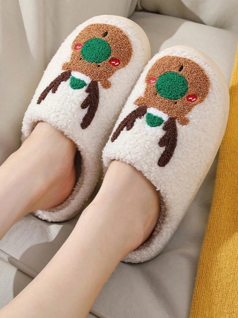 Christmas Style Pattern Fuzzy Slippers For Women And Men, Winter Warm Closed Toe Flat Floor Shoes, Cozy Soft Sole Home Slippers - Image 23