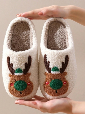 Christmas Style Pattern Fuzzy Slippers For Women And Men, Winter Warm Closed Toe Flat Floor Shoes, Cozy Soft Sole Home Slippers - Image 24