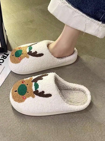 Christmas Style Pattern Fuzzy Slippers For Women And Men, Winter Warm Closed Toe Flat Floor Shoes, Cozy Soft Sole Home Slippers - Image 25