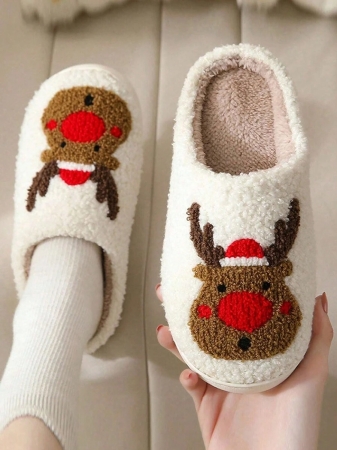 Christmas Style Pattern Fuzzy Slippers For Women And Men, Winter Warm Closed Toe Flat Floor Shoes, Cozy Soft Sole Home Slippers - Image 28