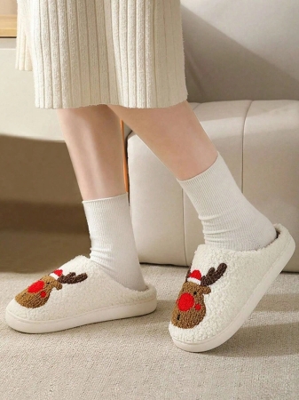 Christmas Style Pattern Fuzzy Slippers For Women And Men, Winter Warm Closed Toe Flat Floor Shoes, Cozy Soft Sole Home Slippers - Image 29