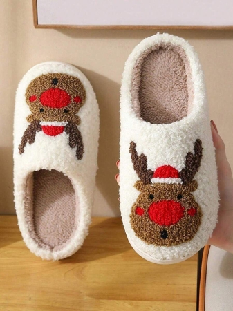Christmas Style Pattern Fuzzy Slippers For Women And Men, Winter Warm Closed Toe Flat Floor Shoes, Cozy Soft Sole Home Slippers - Image 30