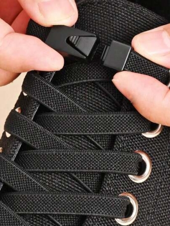 1pair Elastic No-Tie Shoe Laces With Switch Button, Black, Fits For Sneakers, Sports Shoes, Casual Shoes,White Shoes,Basketball Shoes, Trainers Running Shoes Summer