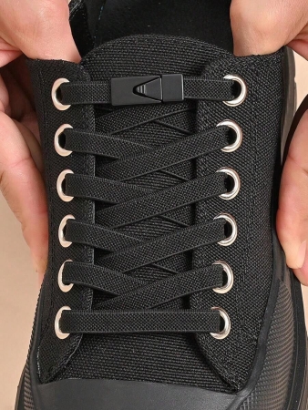 1pair Elastic No-Tie Shoe Laces With Switch Button, Black, Fits For Sneakers, Sports Shoes, Casual Shoes,White Shoes,Basketball Shoes, Trainers Running Shoes Summer - Image 3