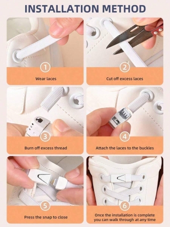 1pair Elastic No-Tie Shoe Laces With Switch Button, Black, Fits For Sneakers, Sports Shoes, Casual Shoes,White Shoes,Basketball Shoes, Trainers Running Shoes Summer - Image 10