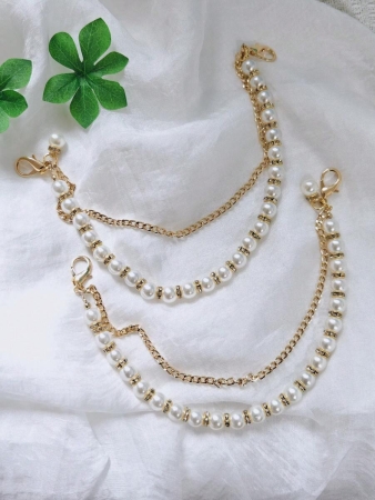 2pcs Fashionable Faux Pearl & Rhinestone Shoe Chains, Suitable For Casual Shoes, Sneakers, Canvas Shoes, Boots, DIY Shoe Accessories, Detachable & Reusable (Shoes Not Included) - Image 4