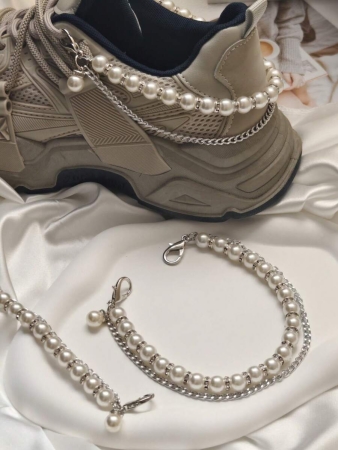2pcs Fashionable Faux Pearl & Rhinestone Shoe Chains, Suitable For Casual Shoes, Sneakers, Canvas Shoes, Boots, DIY Shoe Accessories, Detachable & Reusable (Shoes Not Included) - Image 8
