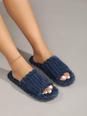 Women's Open Toe Thick Sole Warm Fleece Slippers, Indoor & Outdoor Wear Foam Thermal Slippers, For Autumn/Winter,Furry Shoes - Image 3