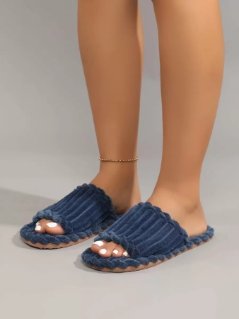 Women's Open Toe Thick Sole Warm Fleece Slippers, Indoor & Outdoor Wear Foam Thermal Slippers, For Autumn/Winter,Furry Shoes - Image 5