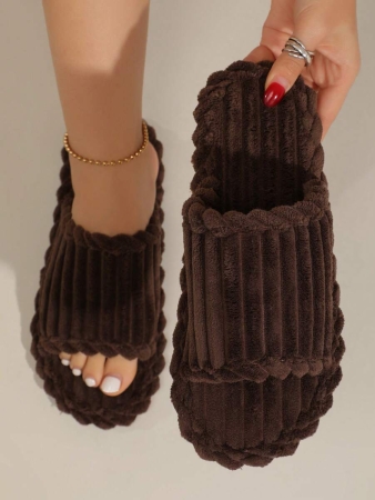 Women's Open Toe Thick Sole Warm Fleece Slippers, Indoor & Outdoor Wear Foam Thermal Slippers, For Autumn/Winter,Furry Shoes - Image 8