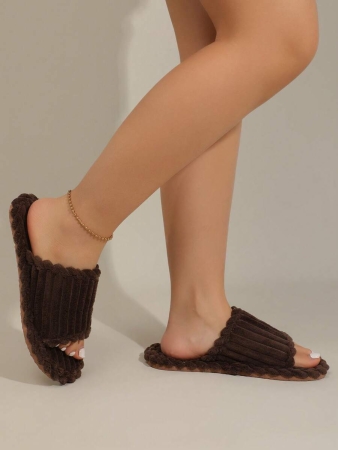 Women's Open Toe Thick Sole Warm Fleece Slippers, Indoor & Outdoor Wear Foam Thermal Slippers, For Autumn/Winter,Furry Shoes - Image 11