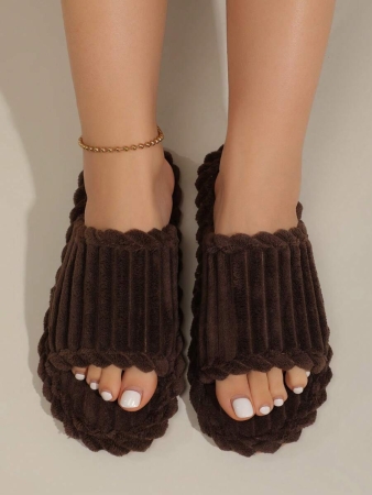 Women's Open Toe Thick Sole Warm Fleece Slippers, Indoor & Outdoor Wear Foam Thermal Slippers, For Autumn/Winter,Furry Shoes - Image 12