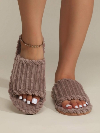 Women's Open Toe Thick Sole Warm Fleece Slippers, Indoor & Outdoor Wear Foam Thermal Slippers, For Autumn/Winter,Furry Shoes - Image 14