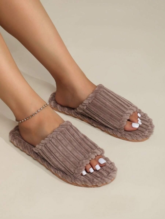 Women's Open Toe Thick Sole Warm Fleece Slippers, Indoor & Outdoor Wear Foam Thermal Slippers, For Autumn/Winter,Furry Shoes - Image 15