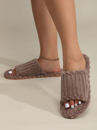 Women's Open Toe Thick Sole Warm Fleece Slippers, Indoor & Outdoor Wear Foam Thermal Slippers, For Autumn/Winter,Furry Shoes - Image 16