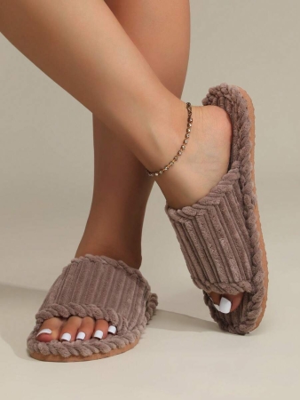 Women's Open Toe Thick Sole Warm Fleece Slippers, Indoor & Outdoor Wear Foam Thermal Slippers, For Autumn/Winter,Furry Shoes - Image 17