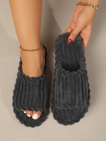 Women's Open Toe Thick Sole Warm Fleece Slippers, Indoor & Outdoor Wear Foam Thermal Slippers, For Autumn/Winter,Furry Shoes - Image 18