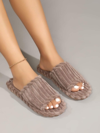 Women's Open Toe Thick Sole Warm Fleece Slippers, Indoor & Outdoor Wear Foam Thermal Slippers, For Autumn/Winter,Furry Shoes - Image 24